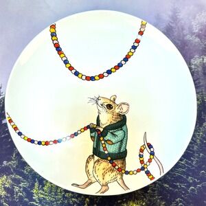 West Elm Rachel Kozlowski Dapper Animal Plate Holiday Christmas Mouse 9"